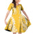 Puakenikeni and Maile Lei Family Matching Off Shoulder Short Dress and Hawaiian Shirt Gold Double Strand Lei