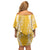 Puakenikeni and Maile Lei Family Matching Off Shoulder Short Dress and Hawaiian Shirt Gold Double Strand Lei