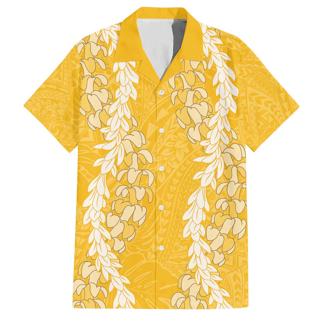 Puakenikeni and Maile Lei Hawaiian Shirt Gold Double Strand Lei