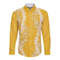 Puakenikeni and Maile Lei Long Sleeve Button Shirt Gold Double Strand Lei