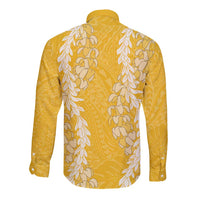 Puakenikeni and Maile Lei Long Sleeve Button Shirt Gold Double Strand Lei