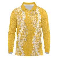 Puakenikeni and Maile Lei Long Sleeve Polo Shirt Gold Double Strand Lei