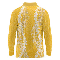 Puakenikeni and Maile Lei Long Sleeve Polo Shirt Gold Double Strand Lei