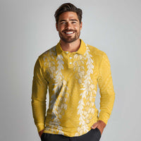 Puakenikeni and Maile Lei Long Sleeve Polo Shirt Gold Double Strand Lei