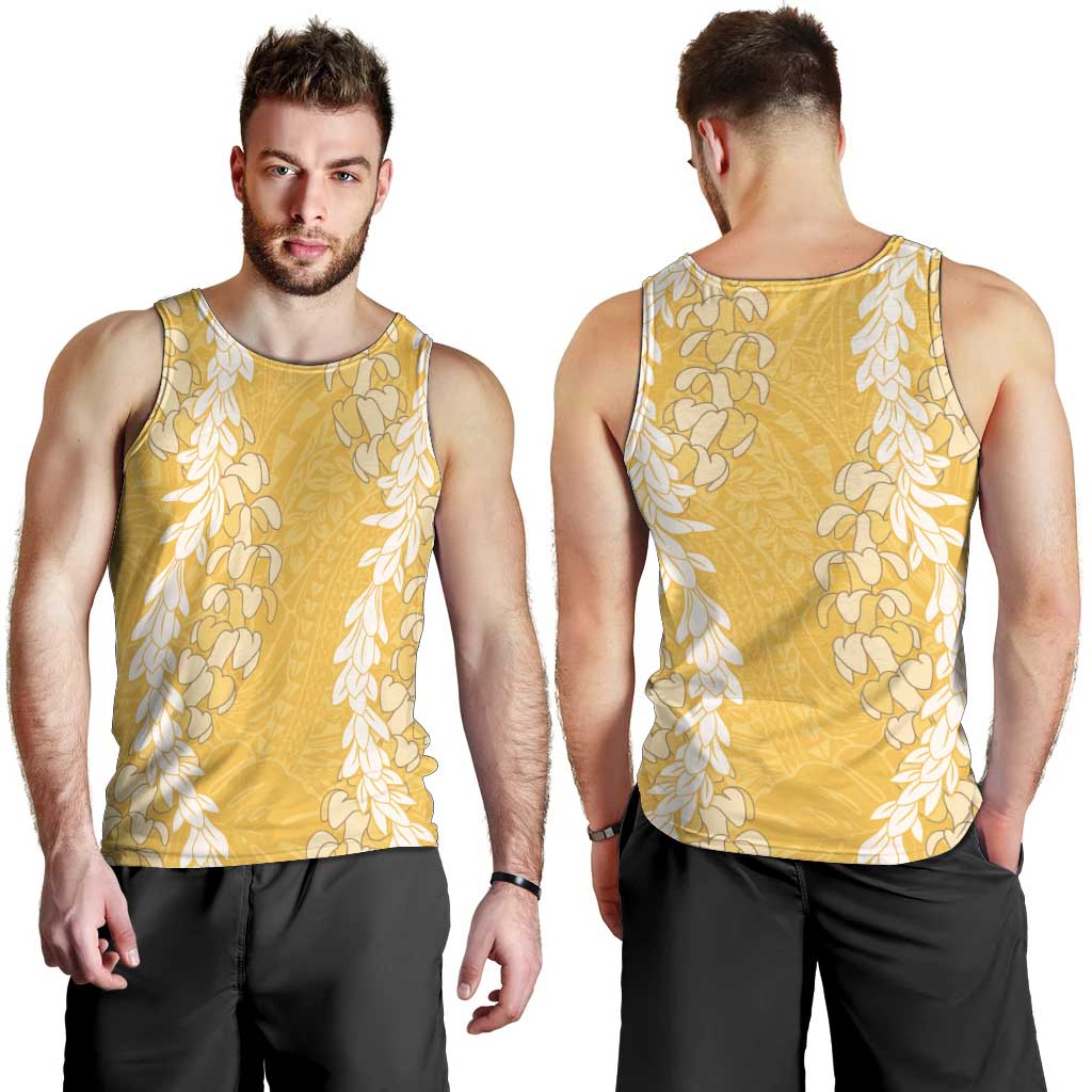 Puakenikeni and Maile Lei Men Tank Top Gold Double Strand Lei