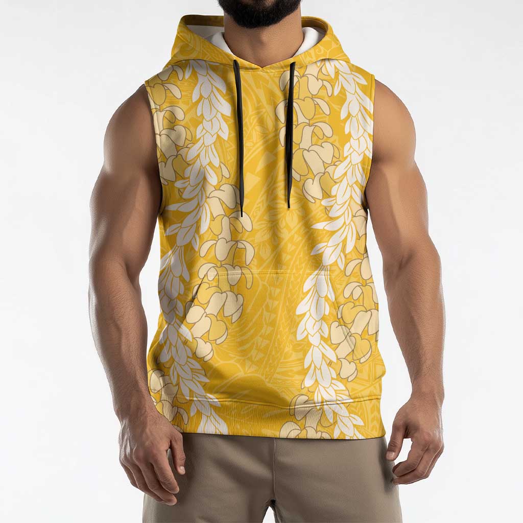 Puakenikeni and Maile Lei Sleeveless Hoodie Gold Double Strand Lei LT9 - Polynesian Pride