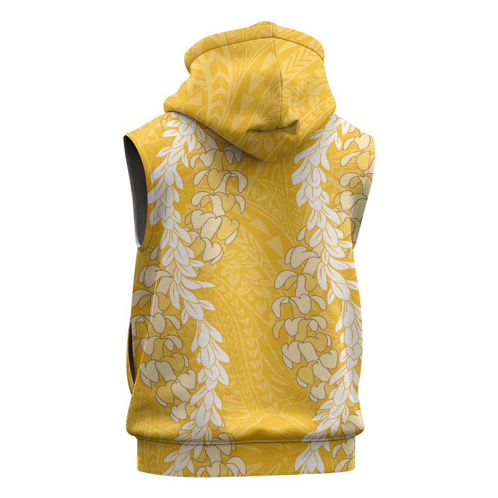 Puakenikeni and Maile Lei Sleeveless Zip Hoodie Gold Double Strand Lei - Polynesian Pride