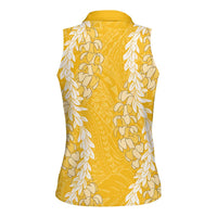 Puakenikeni and Maile Lei Women Sleeveless Polo Shirt Gold Double Strand Lei