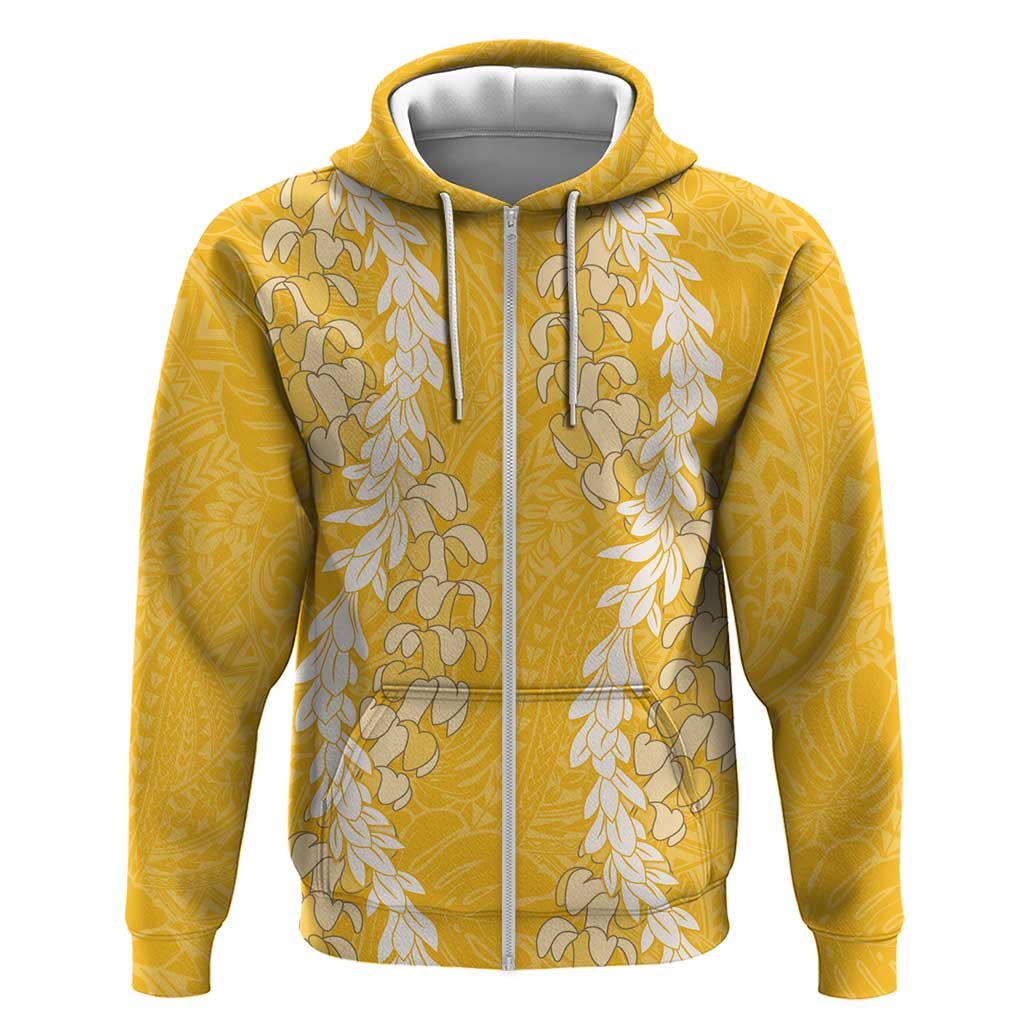 Puakenikeni and Maile Lei Zip Hoodie Gold Double Strand Lei LT9 Zip Hoodie Gold - Polynesian Pride
