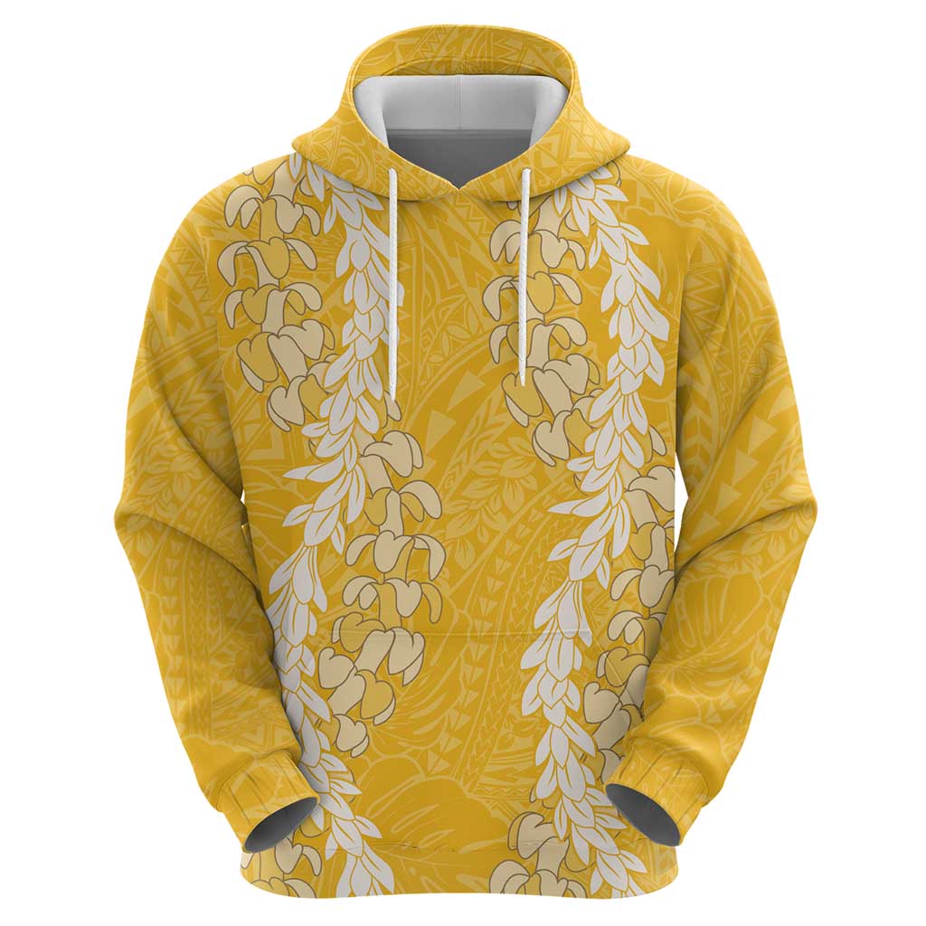 Puakenikeni and Maile Lei Zip Hoodie Gold Double Strand Lei LT9 - Polynesian Pride