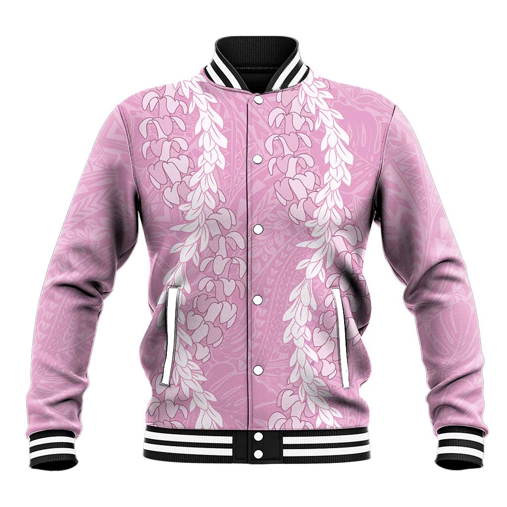 Puakenikeni and Maile Lei Baseball Jacket Pink Double Strand Lei