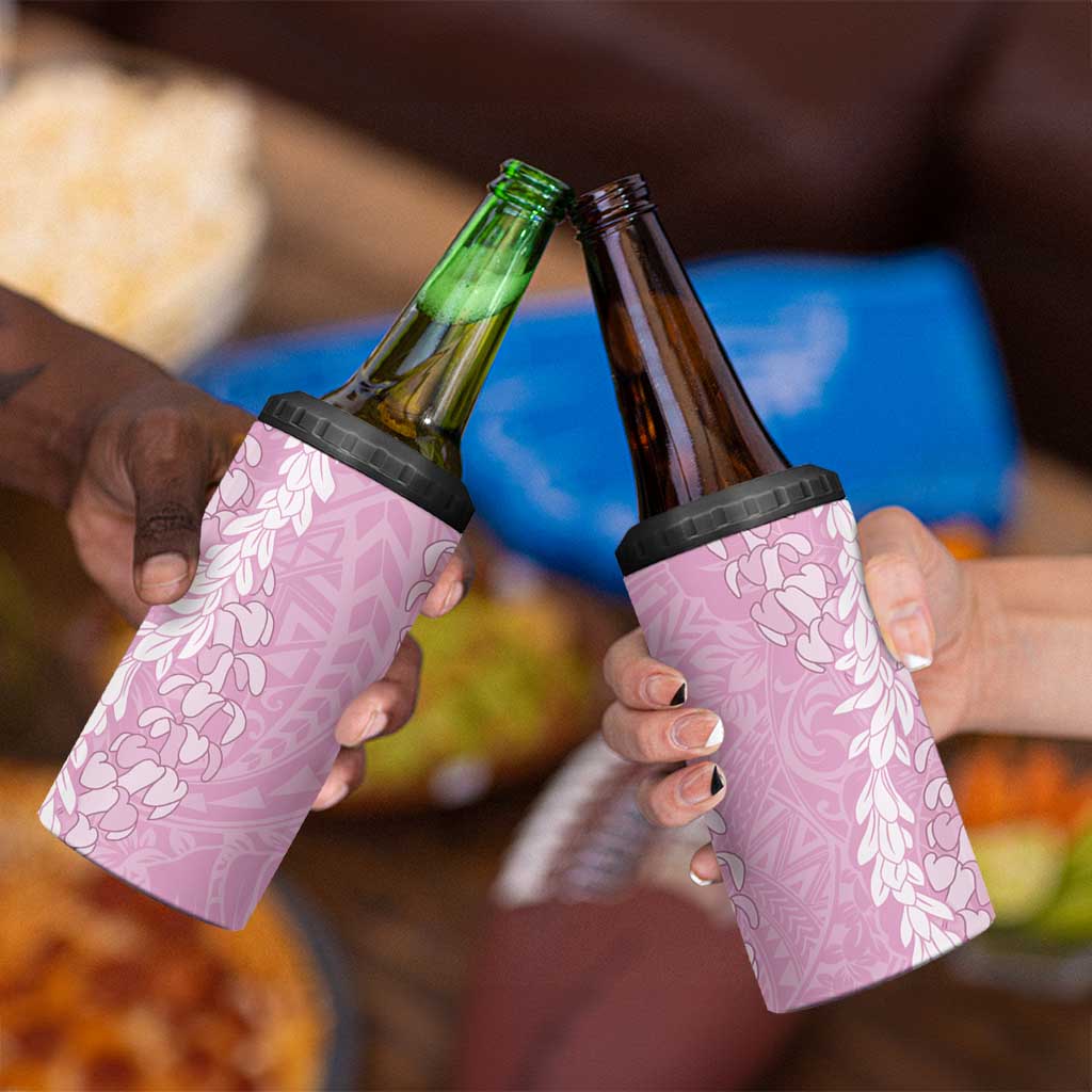Puakenikeni and Maile Lei 4 in 1 Can Cooler Tumbler Pink Double Strand Lei