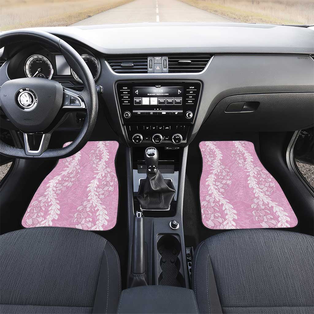 Puakenikeni and Maile Lei Car Mats Pink Double Strand Lei LT9 Set 2pcs - Front Pink - Polynesian Pride
