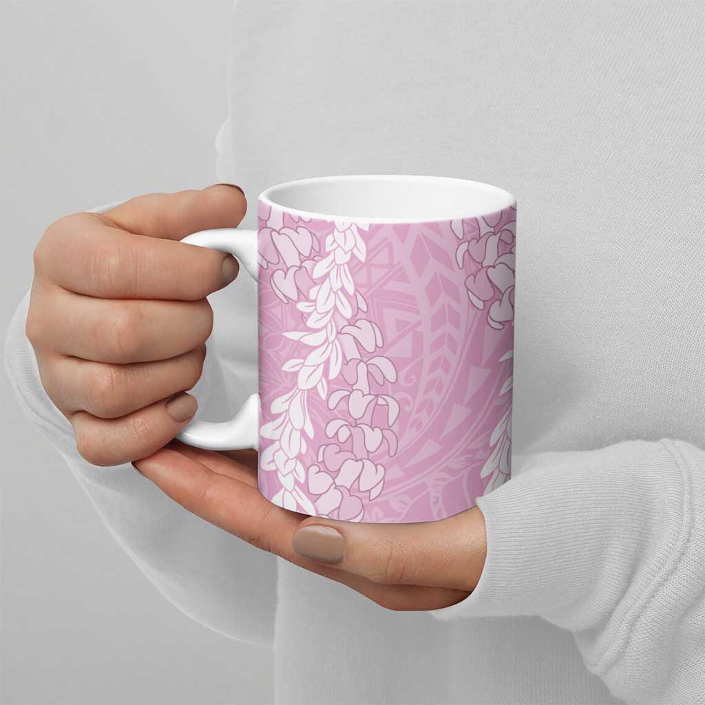 Puakenikeni and Maile Lei Ceramic Mug Pink Double Strand Lei - Polynesian Pride
