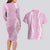 Puakenikeni and Maile Lei Couples Matching Long Sleeve Bodycon Dress and Hawaiian Shirt Pink Double Strand Lei