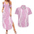 Puakenikeni and Maile Lei Couples Matching Summer Maxi Dress and Hawaiian Shirt Pink Double Strand Lei