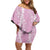 Puakenikeni and Maile Lei Family Matching Off Shoulder Short Dress and Hawaiian Shirt Pink Double Strand Lei