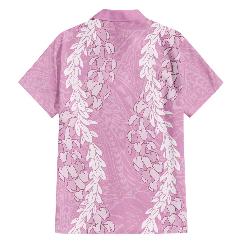 Puakenikeni and Maile Lei Family Matching Puletasi and Hawaiian Shirt Pink Double Strand Lei