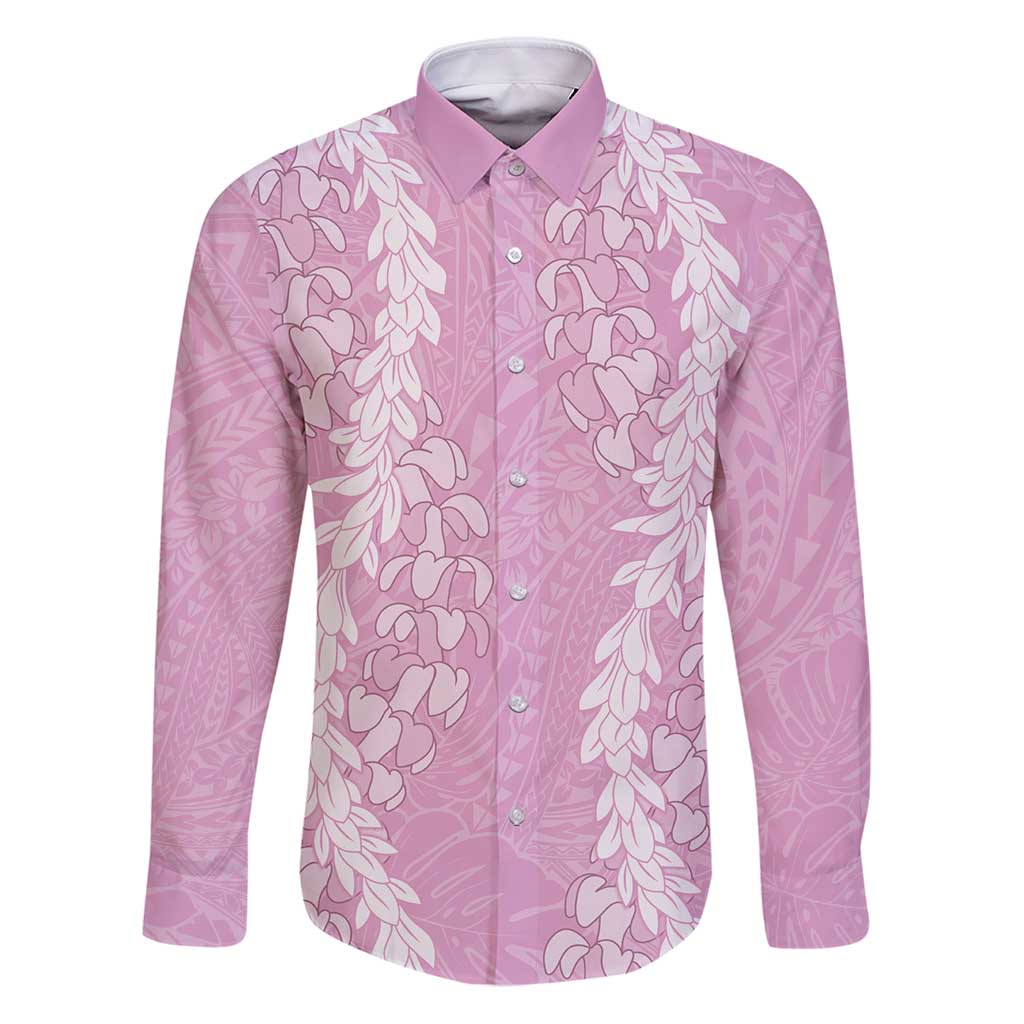 Puakenikeni and Maile Lei Family Matching Puletasi and Hawaiian Shirt Pink Double Strand Lei