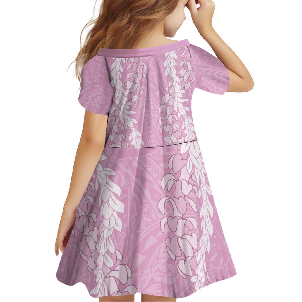 Puakenikeni and Maile Lei Family Matching Short Sleeve Bodycon Dress and Hawaiian Shirt Pink Double Strand Lei