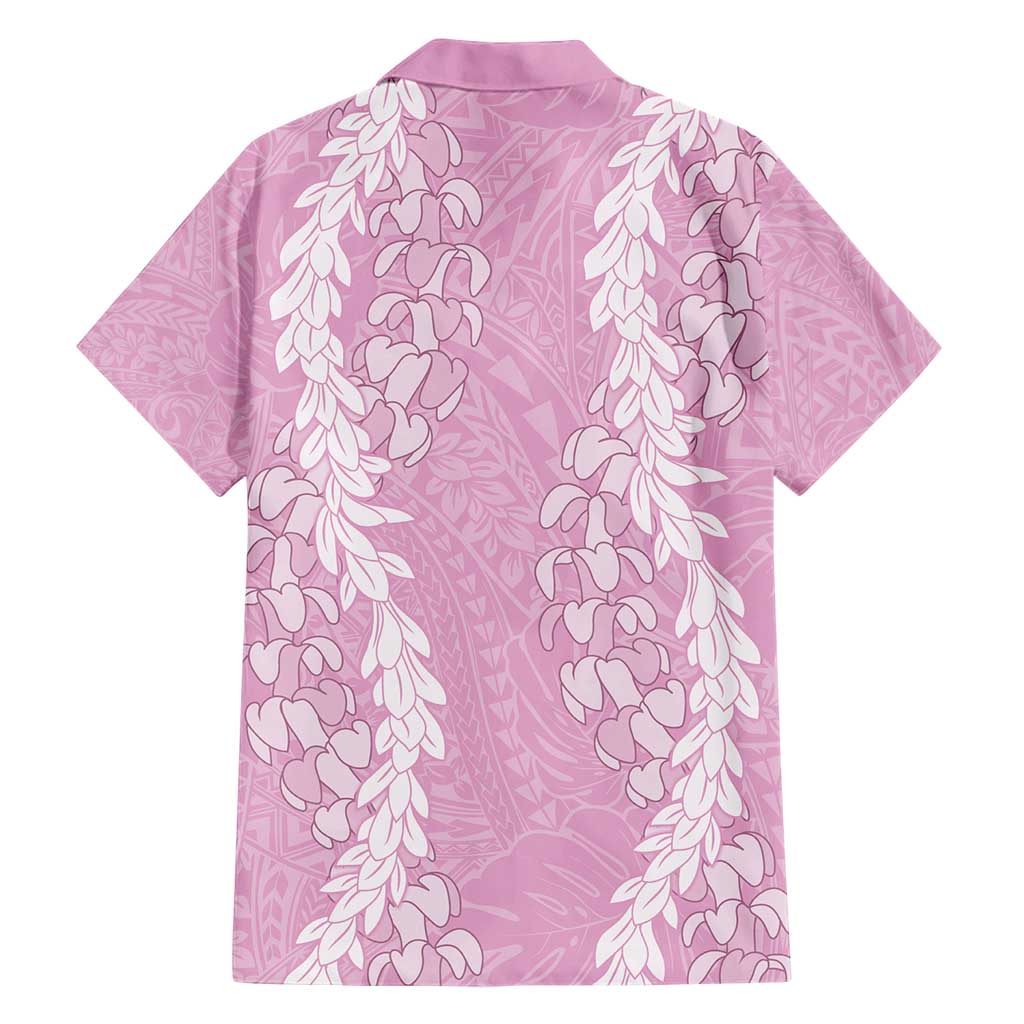 Puakenikeni and Maile Lei Family Matching Short Sleeve Bodycon Dress and Hawaiian Shirt Pink Double Strand Lei