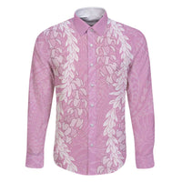 Puakenikeni and Maile Lei Family Matching Short Sleeve Bodycon Dress and Hawaiian Shirt Pink Double Strand Lei