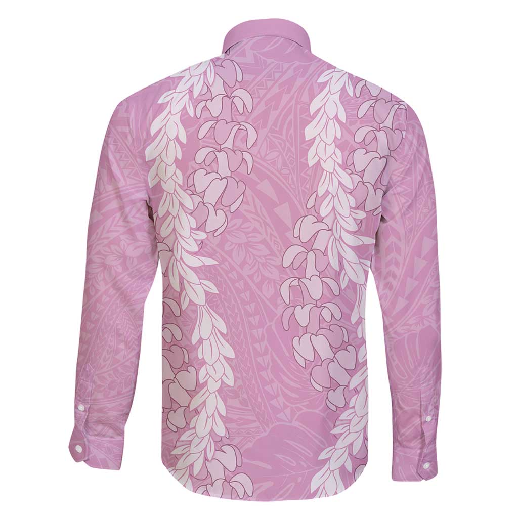 Puakenikeni and Maile Lei Family Matching Tank Maxi Dress and Hawaiian Shirt Pink Double Strand Lei