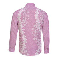 Puakenikeni and Maile Lei Long Sleeve Button Shirt Pink Double Strand Lei