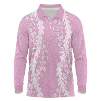 Puakenikeni and Maile Lei Long Sleeve Polo Shirt Pink Double Strand Lei