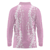 Puakenikeni and Maile Lei Long Sleeve Polo Shirt Pink Double Strand Lei