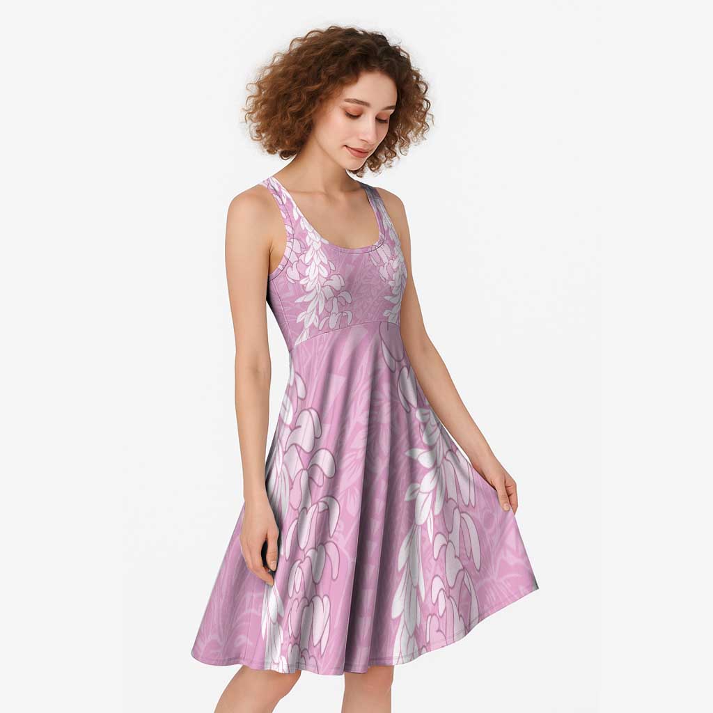 Puakenikeni and Maile Lei Midi Dress Pink Double Strand Lei - Polynesian Pride