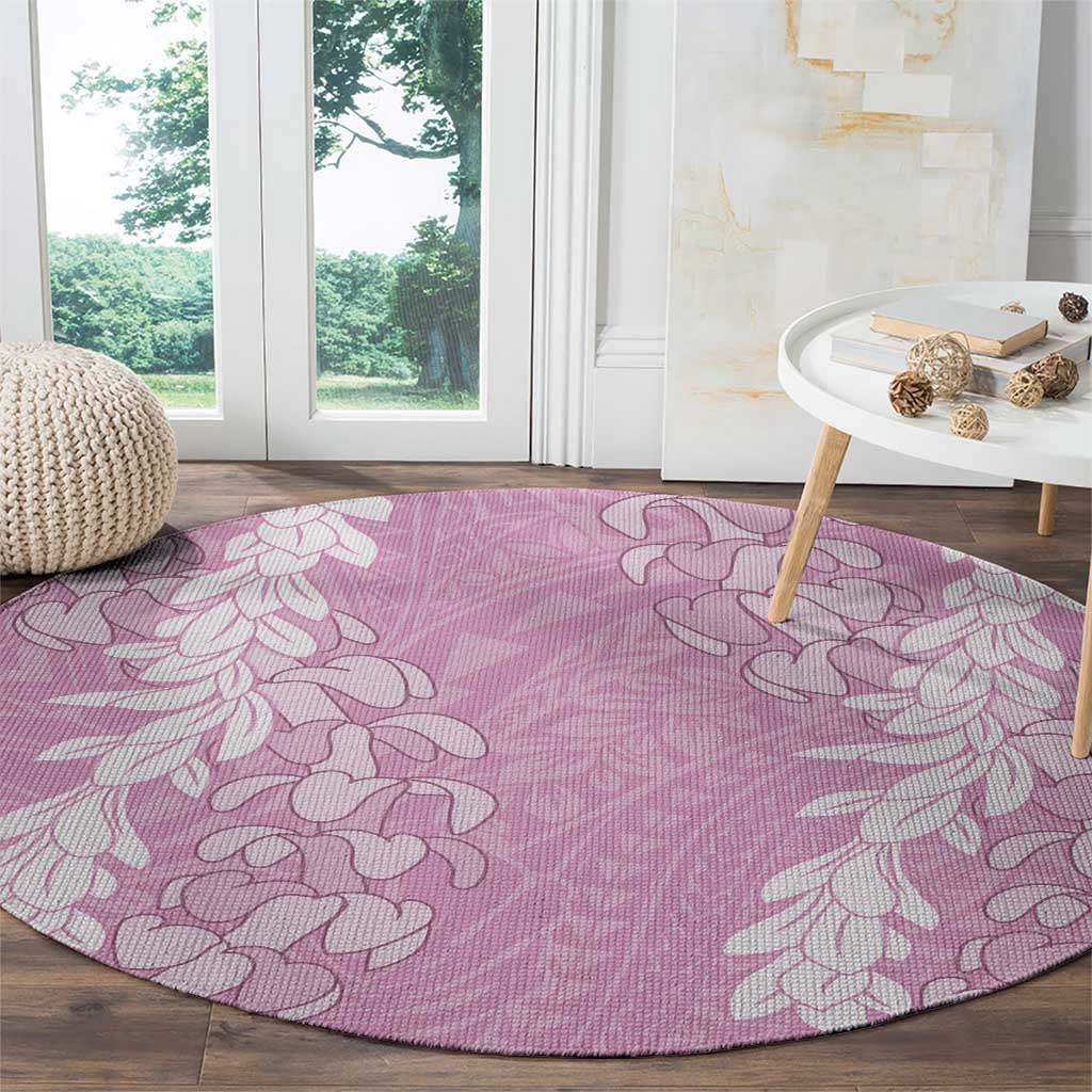 Puakenikeni and Maile Lei Round Carpet Pink Double Strand Lei