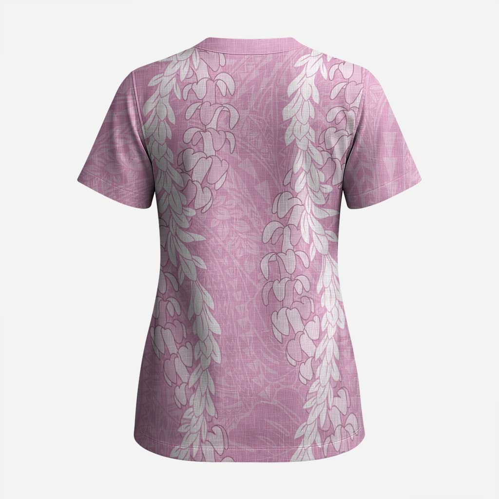 Puakenikeni and Maile Lei Scrub Top Pink Double Strand Lei - Polynesian Pride