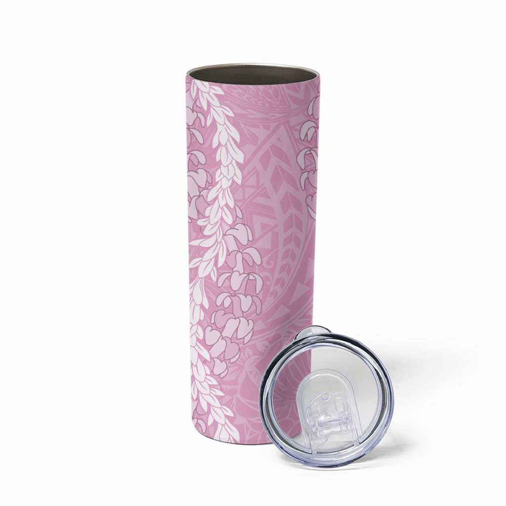 Puakenikeni and Maile Lei Skinny Tumbler Pink Double Strand Lei