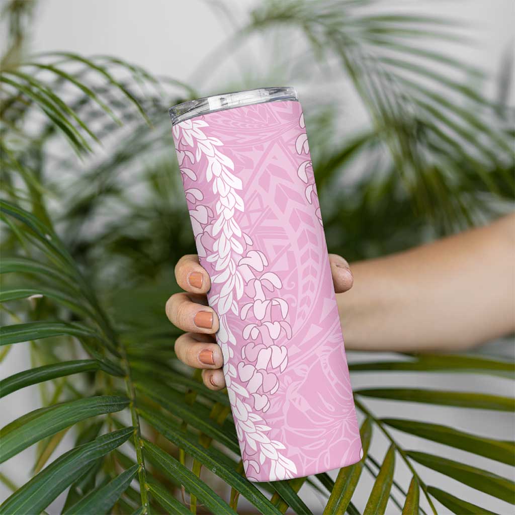 Puakenikeni and Maile Lei Skinny Tumbler Pink Double Strand Lei
