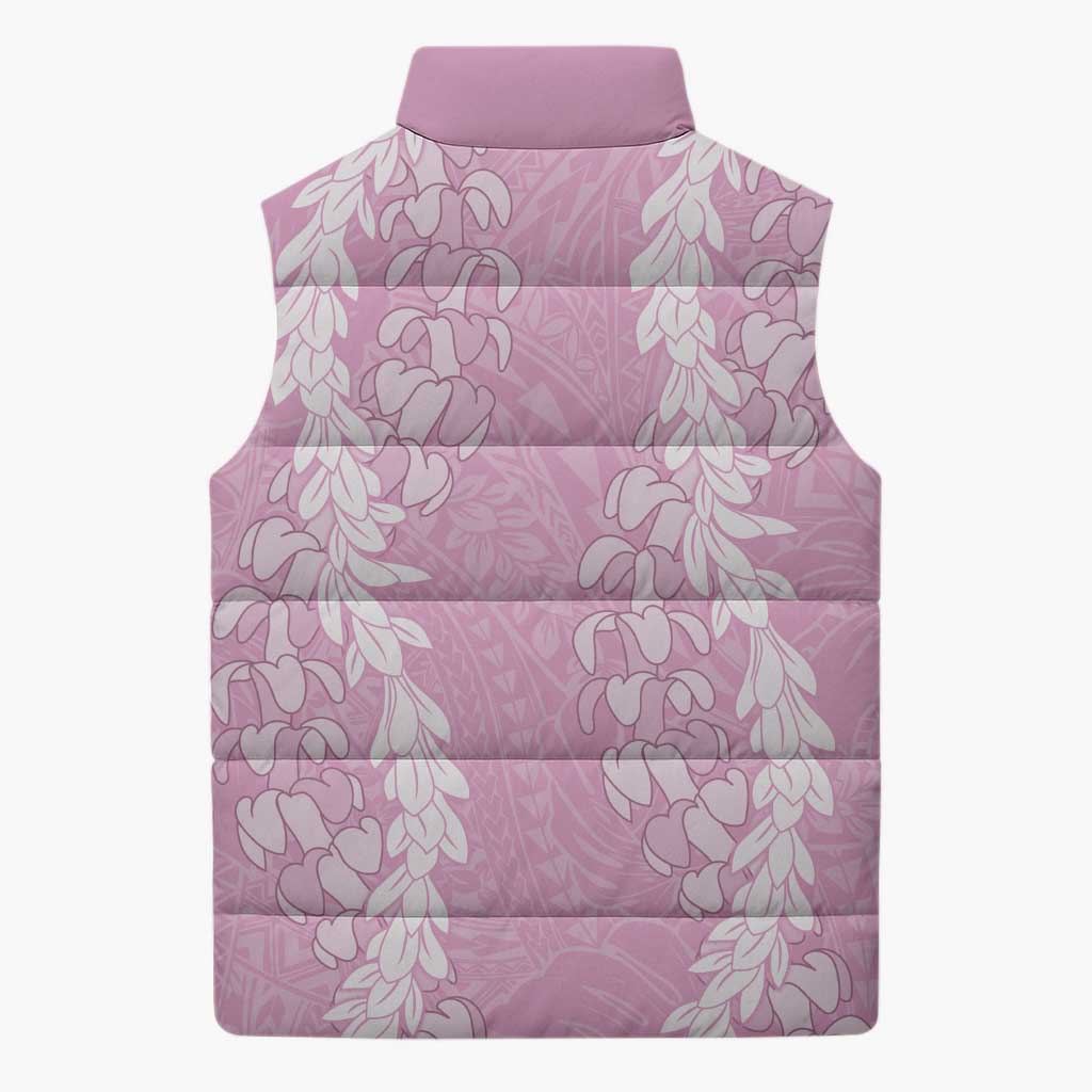Puakenikeni and Maile Lei Sleeveless Puffer Jacket Pink Double Strand Lei - Polynesian Pride