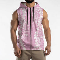 Puakenikeni and Maile Lei Sleeveless Zip Hoodie Pink Double Strand Lei - Polynesian Pride