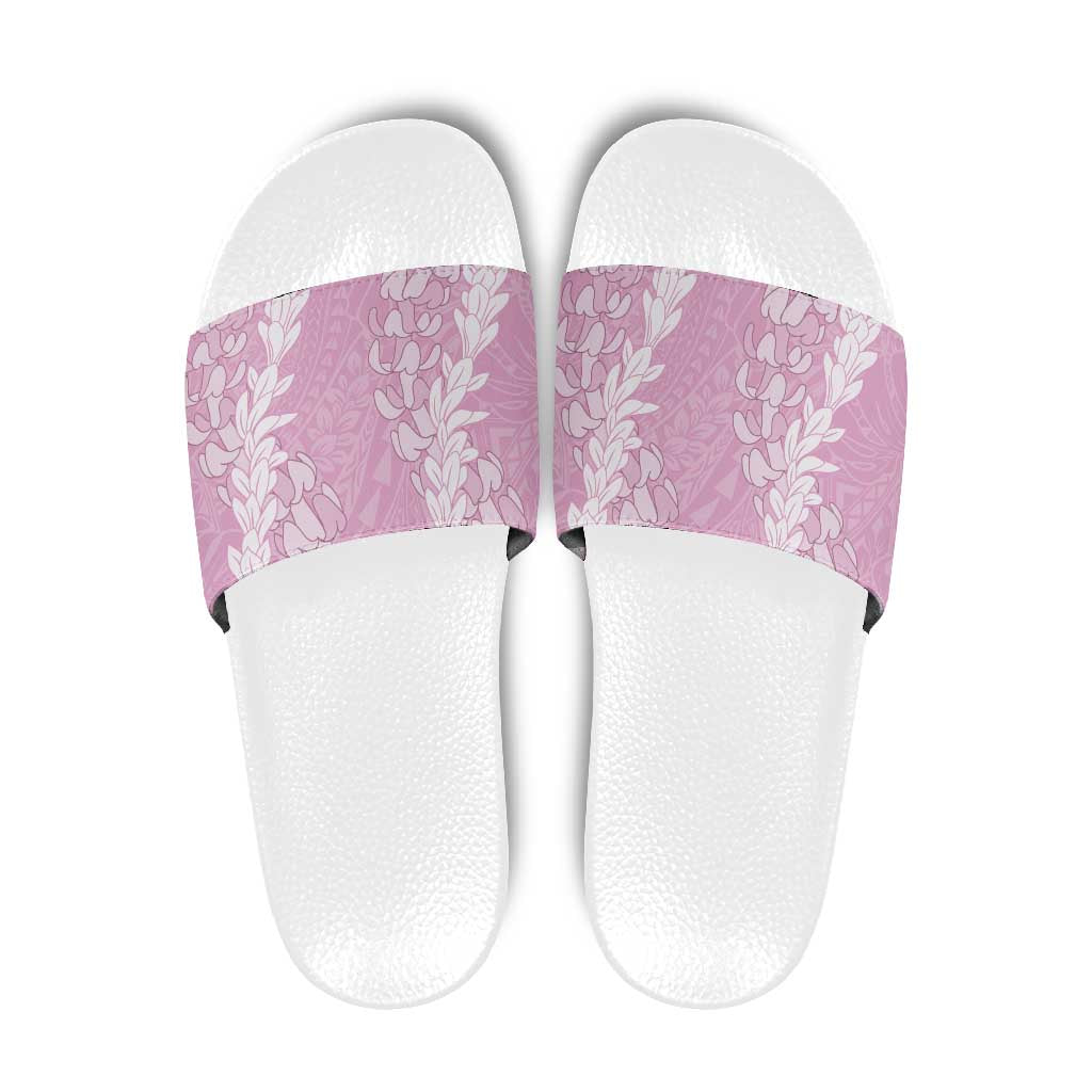 Puakenikeni and Maile Lei Slide Sandals Pink Double Strand Lei - Polynesian Pride