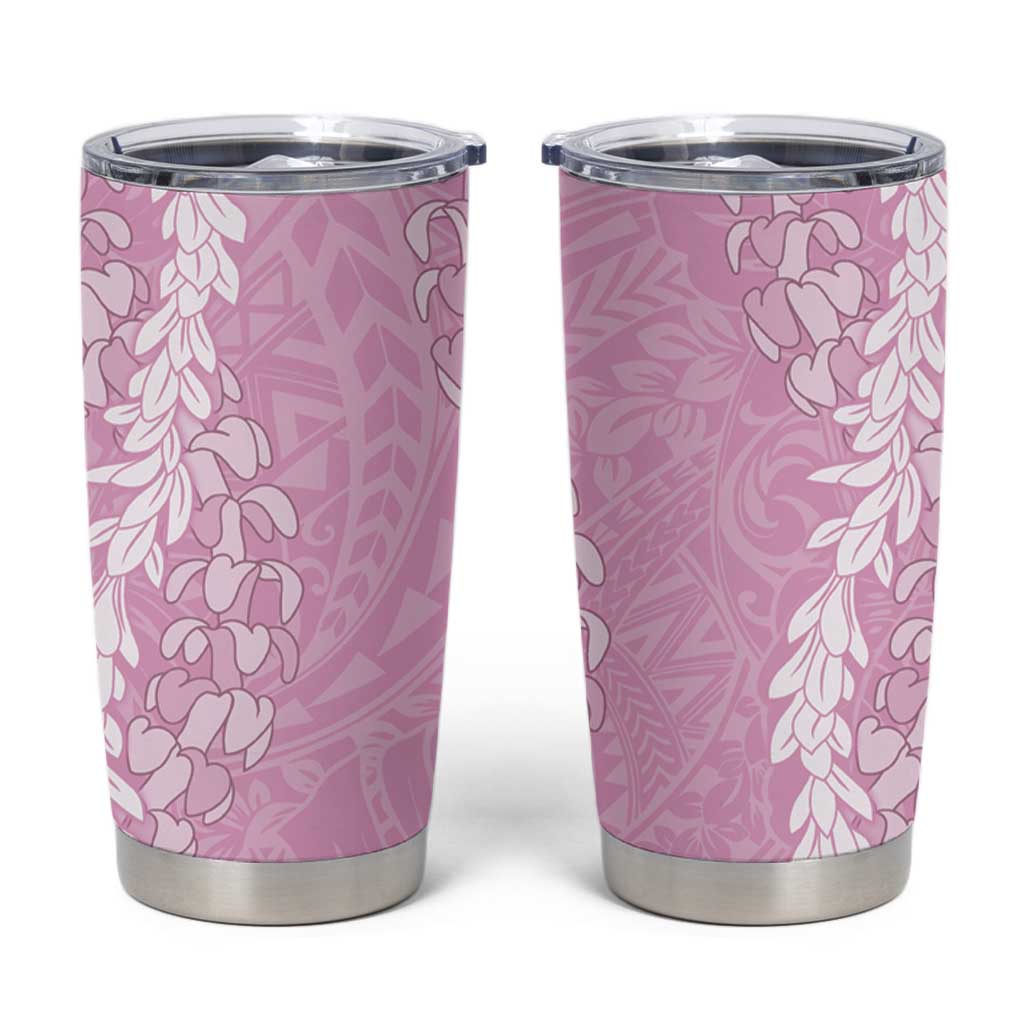 Puakenikeni and Maile Lei Tumbler Cup Pink Double Strand Lei