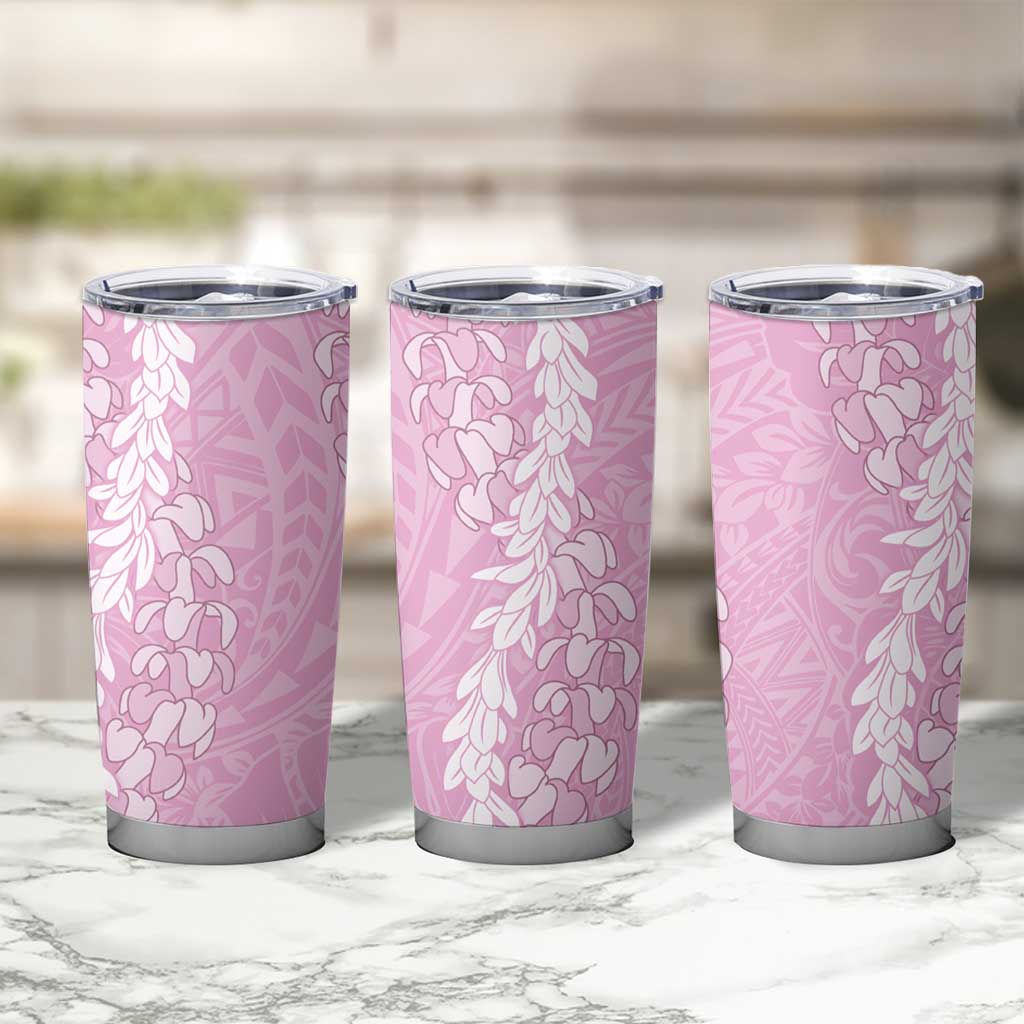 Puakenikeni and Maile Lei Tumbler Cup Pink Double Strand Lei