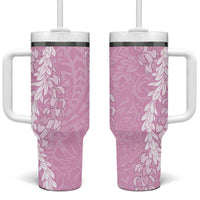 Puakenikeni and Maile Lei Tumbler With Handle Pink Double Strand Lei