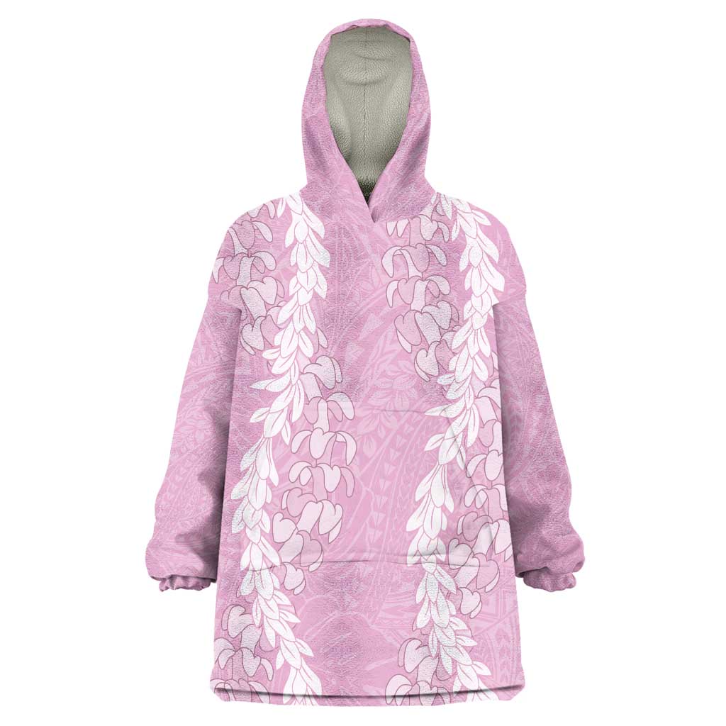 Puakenikeni and Maile Lei Wearable Blanket Hoodie Pink Double Strand Lei LT9 One Size Pink - Polynesian Pride