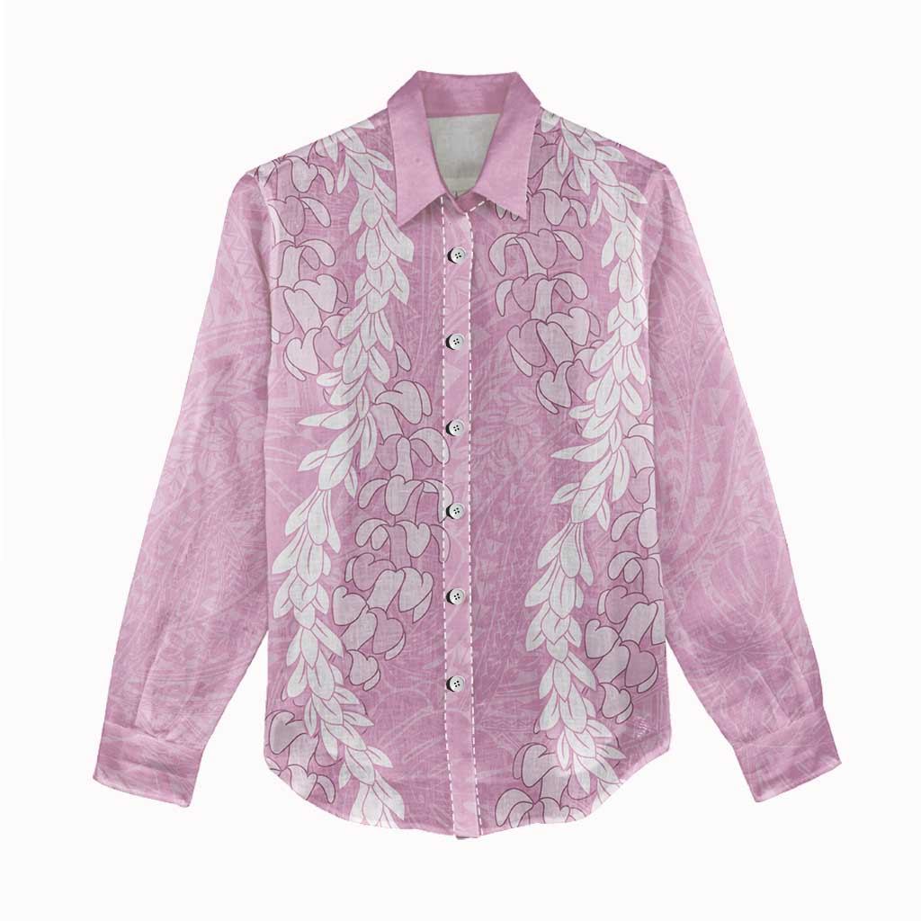 Puakenikeni and Maile Lei Women Casual Shirt Pink Double Strand Lei