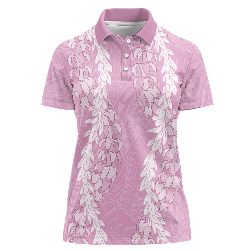 Puakenikeni and Maile Lei Women Polo Shirt Pink Double Strand Lei