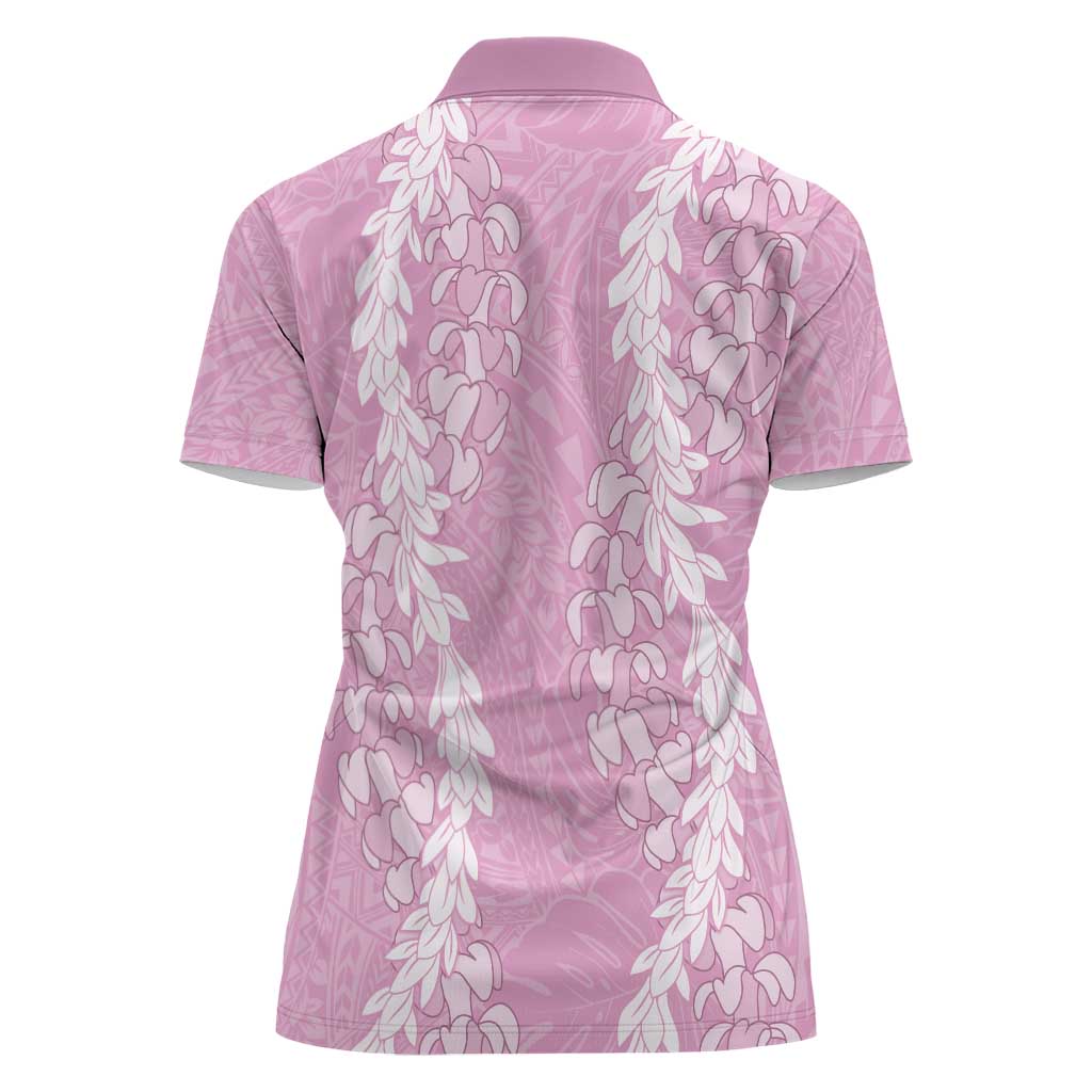 Puakenikeni and Maile Lei Women Polo Shirt Pink Double Strand Lei