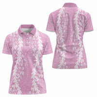 Puakenikeni and Maile Lei Women Polo Shirt Pink Double Strand Lei