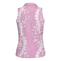 Puakenikeni and Maile Lei Women Sleeveless Polo Shirt Pink Double Strand Lei