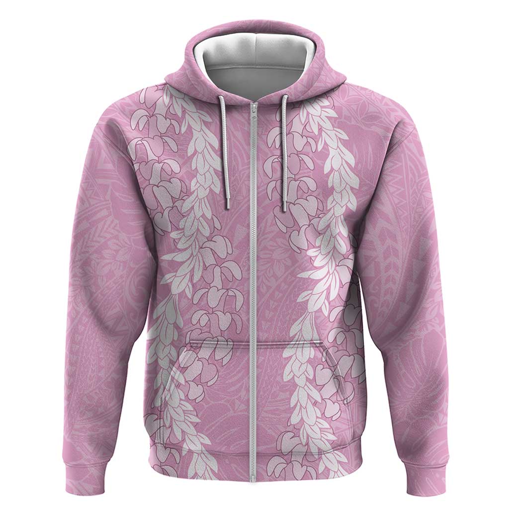 Puakenikeni and Maile Lei Zip Hoodie Pink Double Strand Lei LT9 Zip Hoodie Pink - Polynesian Pride