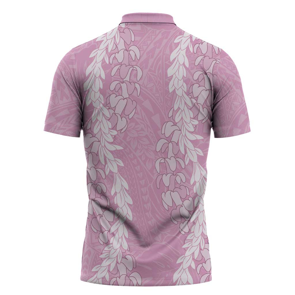 Puakenikeni and Maile Lei Zipper Polo Shirt Pink Double Strand Lei LT9 - Polynesian Pride