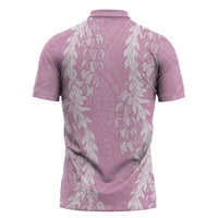 Puakenikeni and Maile Lei Zipper Polo Shirt Pink Double Strand Lei LT9 - Polynesian Pride
